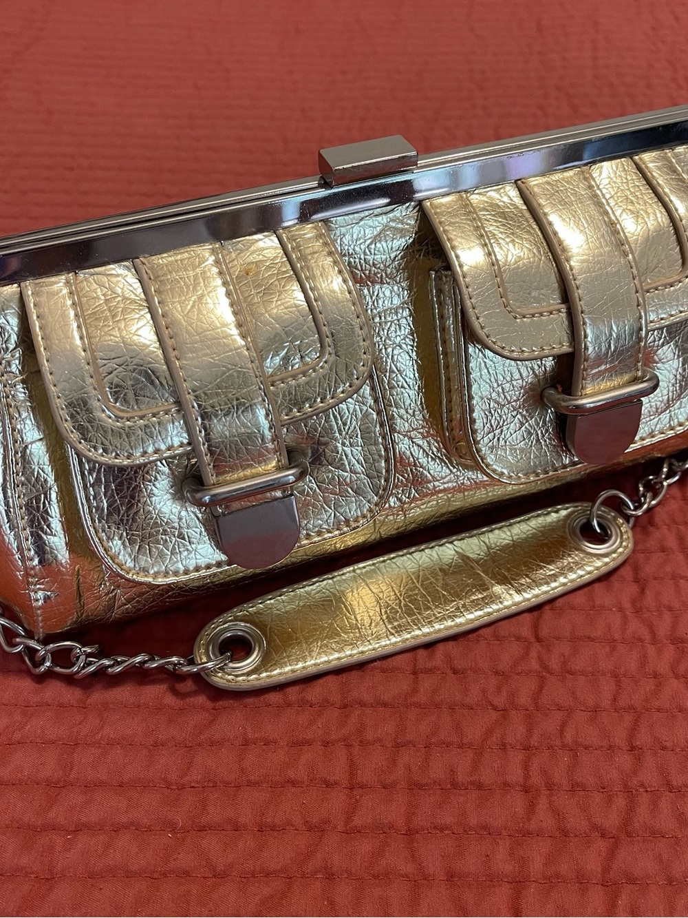 New York & Company Metallic Gold Chain-Handle Clutch